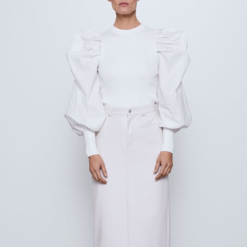 Zara white knit top with balloon shoulders - Picture 3 of 7